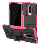 Tire Texture TPU+PC Shockproof Phone Case for OnePlus 7, with Holder (Pink)