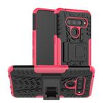 Tire Texture TPU+PC Shockproof Case for LG V50 ThinQ, with Holder (Pink)