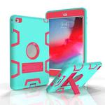 Contrast Color Silicone + PC Shockproof Case for iPad mini 5 / mini 4, with Holder(Mint Green+Rose Red)