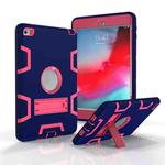 Contrast Color Silicone + PC Shockproof Case for iPad mini 5 / mini 4, with Holder(Navy Blue+Rose Red)