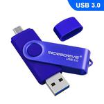 MicroDrive 128GB USB 3.0 Android Phone & Computer Dual-use Rotary Metal U Disk (Blue)