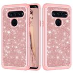 Glitter Powder Contrast Skin Shockproof Silicone + PC Protective Case for LG V40 ThinQ (Rose Gold)
