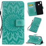 Pressed Printing Sunflower Pattern Horizontal Flip PU Leather Case for Vivo Y93 / Y91 / Y95, with Holder & Card Slots & Wallet & Lanyard (Green)