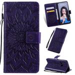 Pressed Printing Sunflower Pattern Horizontal Flip PU Leather Case for Huawei Nova 5i / P20 Lite (2019), with Holder & Card Slots & Wallet & Lanyard (Purple)