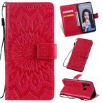 Pressed Printing Sunflower Pattern Horizontal Flip PU Leather Case for Huawei Nova 5i / P20 Lite (2019), with Holder & Card Slots & Wallet & Lanyard (Red)