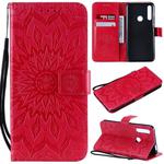 Pressed Printing Sunflower Pattern Horizontal Flip PU Leather Case for Huawei P Smart Z / Y9 Prime (2019), with Holder & Card Slots & Wallet & Lanyard (Red)