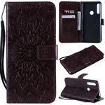 Pressed Printing Sunflower Pattern Horizontal Flip PU Leather Case for Huawei P Smart Z / Y9 Prime (2019), with Holder & Card Slots & Wallet & Lanyard (Brown)