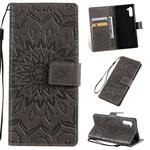 Pressed Printing Sunflower Pattern Horizontal Flip PU Leather Case for Galaxy Note 10, with Holder & Card Slots & Wallet & Lanyard (Grey)