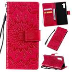 Pressed Printing Sunflower Pattern Horizontal Flip PU Leather Case for Galaxy Note 10, with Holder & Card Slots & Wallet & Lanyard (Red)