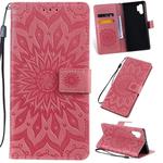 Pressed Printing Sunflower Pattern Horizontal Flip PU Leather Case for Galaxy Note 10+ / Note 10 Pro, with Holder & Card Slots & Wallet & Lanyard (Pink)