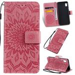 Pressed Printing Sunflower Pattern Horizontal Flip PU Leather Case for Galaxy A10e, with Holder & Card Slots & Wallet & Lanyard (Pink)