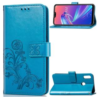 Lucky Clover Pressed Flowers Pattern Leather Case for ASUS ZB631KL, with Holder & Card Slots & Wallet & Hand Strap (Blue)