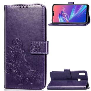 Lucky Clover Pressed Flowers Pattern Leather Case for ASUS ZB631KL, with Holder & Card Slots & Wallet & Hand Strap (Purple)