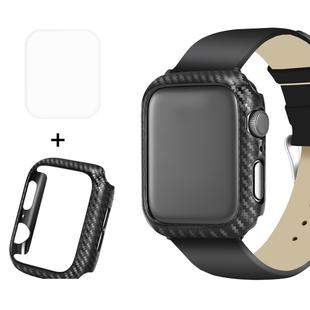 ENKAY Hat-Prince 2 in 1 Carbon Fiber Texture TPU Semi-clad Protective Shell + 3D Full Screen PET Curved Heat Bending HD Screen Protector for Apple Watch Series 5 & 4 44mm