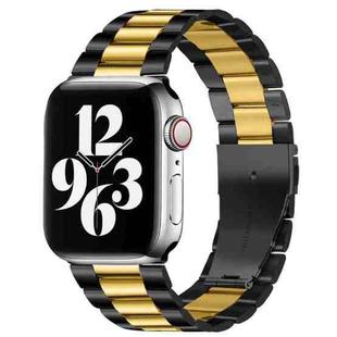 For Apple Watch Series 9&8&7 41mm / SE 3&SE 2&6&SE&5&4 40mm / 3&2&1 38mm Fold Buckle 3 Beads Stainless Steel Watch Band (Black Gold)