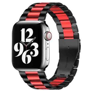 For Apple Watch Series 10 42mm / 9&8&7 41mm / SE 3&SE 2&6&SE&5&4 40mm / 3&2&1 38mm Fold Buckle 3 Beads Stainless Steel Watch Band (Black Red)