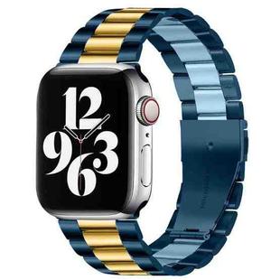 For Apple Watch Series 10 42mm / 9&8&7 41mm / SE 3&SE 2&6&SE&5&4 40mm / 3&2&1 38mm Fold Buckle 3 Beads Stainless Steel Watch Band (Gold Blue)