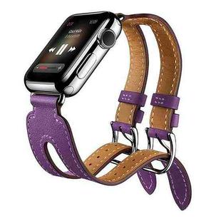 Kakapi for Apple Watch 38mm Fashionable Classical Double-buckle Genuine Cowhide Leather Watch Band (Purple)