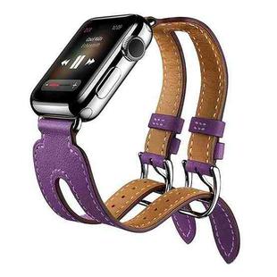 Kakapi for Apple Watch 42mm Fashionable Classical Double-buckle Cowhide Top Genuine Leather Watch Band(Purple)