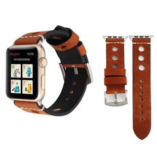 For Apple Watch Series 7 45mm / 6 & SE & 5 & 4 44mm / 42mm 3 & 2 & 1 Retro Hole Genuine Leather Wrist Watch Band