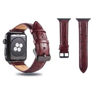 Ostrich Skin Texture Genuine Leather Wrist Watch Band for Apple Watch Series 3 & 2 & 1 38mm(Wine Red)