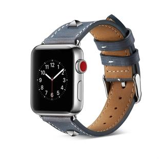 Cowhide Leather Rivet Watch Strap for Apple Watch Series 5 & 4 & 3 & 2 & 1 38mm & 40mm(Blue)