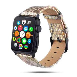 For Apple Watch Series 7 41mm / 6 & SE & 5 & 4 40mm / 3 & 2 & 1 38mm Snake Skin Texture Top-grain Leather Strap(Gold)