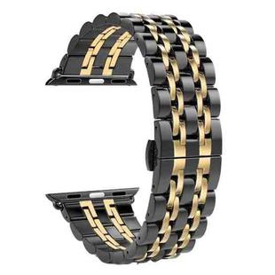 20mm Women Hidden Butterfly Buckle 7 Beads Stainless Steel Watch Band For Apple Watch 38mm(Black Gold)