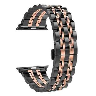 Hidden Butterfly Buckle 7 Beads Stainless Steel Watch Band For Apple Watch 42mm(Black+Rose gold)