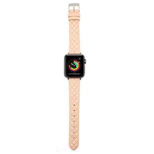 Rhombus Top Layer Cowhide Leather Watch Band For Apple Watch Series 10 42mm / 9&8&7 41mm / SE 3&SE 2&6&SE&5&4 40mm / 3&2&1 38mm (Pink)