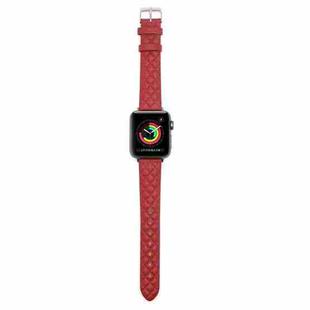 Rhombus Top Layer Cowhide Leather Watch Band For Apple Watch Series 10 42mm / 9&8&7 41mm / SE 3&SE 2&6&SE&5&4 40mm / 3&2&1 38mm (Red)