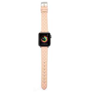 Rhombus Top Layer Cowhide Leather Watch Band For Apple Watch Ultra 49mm / Series 8&7 45mm / SE 2&6&SE&5&4 44mm / 3&2&1 42mm (Pink)