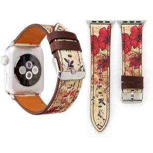 For Apple Watch Series 3 & 2 & 1 38mm Retro Flower Series Genuine Leather Watch Band