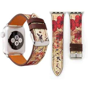 For Apple Watch Series 3 & 2 & 1 42mm Retro Flower Series Genuine Leather Watch Band
