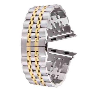 22mm Men Hidden Butterfly Buckle 7 Beads Stainless Steel Watch Band For Apple Watch 38mm(Silver Gold)