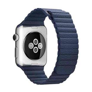 For Apple Watch 38mm Loop Magnetic Closure Clasp PU Leather Watch Band(Dark Blue)