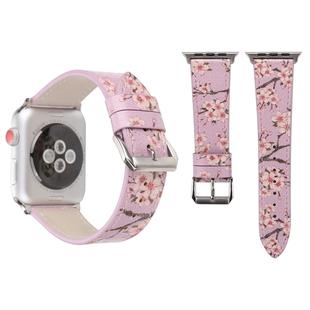 Fashion Plum Blossom Pattern Genuine Leather Wrist Watch Band for Apple Watch Series 3 & 2 & 1 38mm(Purple)