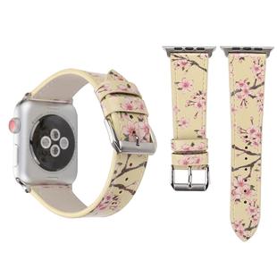 Fashion Plum Blossom Pattern Genuine Leather Wrist Watch Band for Apple Watch Series 3 & 2 & 1 38mm(Yellow)