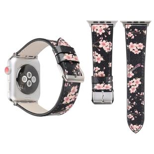 Fashion Plum Blossom Pattern Genuine Leather Wrist Watch Band for Apple Watch Series 3 & 2 & 1 42mm(Black)