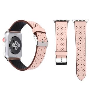 For Apple Watch Series 8&7 41mm / SE 2&6&SE&5&4 40mm / 3&2&1 38mm Simple Fashion Genuine Leather Hole Pattern Watch Band(Pink)