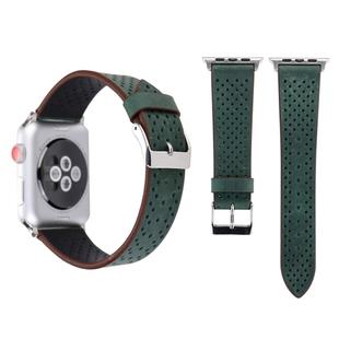 For Apple Watch Series 10 42mm / 9&8&7 41mm / SE 3&SE 2&6&SE&5&4 40mm / 3&2&1 38mm Simple Fashion Genuine Leather Hole Pattern Watch Band(Green)