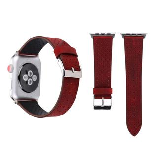 For Apple Watch Series 8&7 41mm / SE 2&6&SE&5&4 40mm / 3&2&1 38mm Simple Fashion Genuine Leather Hole Pattern Watch Band(Red)