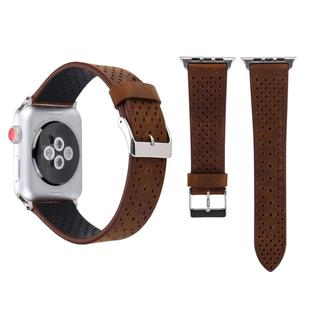 For Apple Watch Series 8&7 41mm / SE 2&6&SE&5&4 40mm / 3&2&1 38mm Simple Fashion Genuine Leather Hole Pattern Watch Band(Brown)