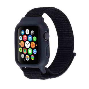 For Apple Watch Series 7 45mm / 6 & SE & 5 & 4 44mm / 3 & 2 & 1 42mm Nylon Watch Band with Hook and Loop Fastener (Black)