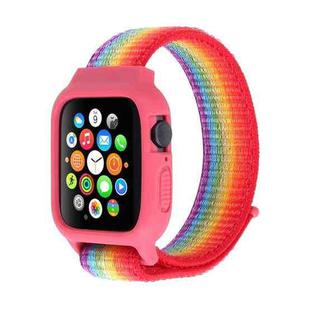 For Apple Watch Series 7 45mm / 6 & SE & 5 & 4 44mm / 3 & 2 & 1 42mm Nylon Watch Band with Hook and Loop Fastener (Rainbow)