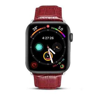Denior Crocodile Grain Watch Cowhide Leather Watch Band for Apple Watch Ultra 49mm / Series 8&7 45mm / SE 2&6&SE&5&4 44mm / 3&2&1 42mm (Dark Red)