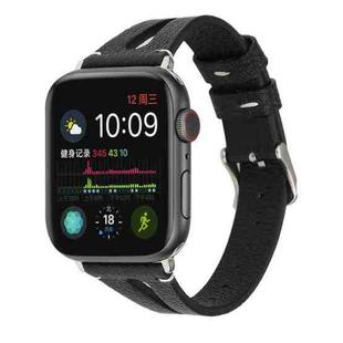 Simple V-shaped Leather Watch Band for Apple Watch Series 7 45mm / 6 & SE & 5 & 4 44mm / 3 & 2 & 1 42mm(Black)