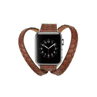 Double Ring Embossing Top-grain Leather Wrist Watch Band with Stainless Steel Buckle for Apple Watch Series 3 & 2 & 1 38mm(Brown)