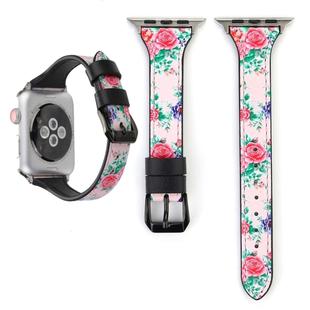 Letter T Shape Simple Floral Genuine Leather Wrist Watch Band with Stainless Steel Buckle for Apple Watch Series 3 & 2 & 1 38mm(Pink)