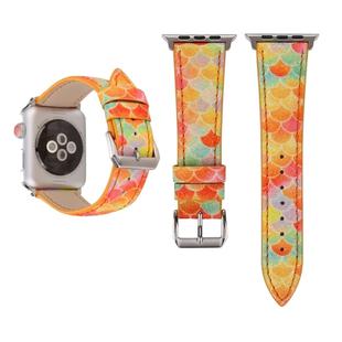 Fish Scale Glitter Genuine Leather Wrist Watch Band with Stainless Steel Buckle for Apple Watch Series 3 & 2 & 1 38mm(Orange)